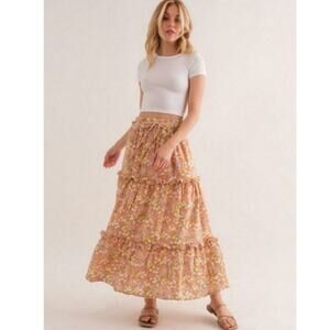 Femme tiered drawstring maxi skirt multicolor floral medium